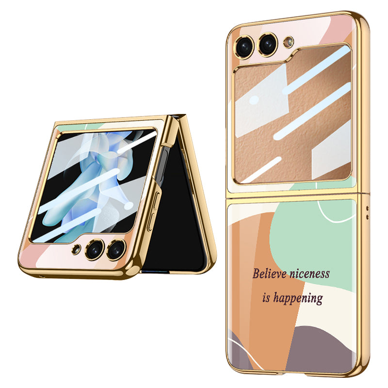 GKK Pattern Printing Phone Cover for Samsung Galaxy Z Flip5 5G Hard PC Phone Case Built-In Tempered Glass Film GKK Pattern Printing Phone Cover for Samsung Galaxy Z Flip5 5G Hard PC Phone Case Built-In Tempered Glass Film